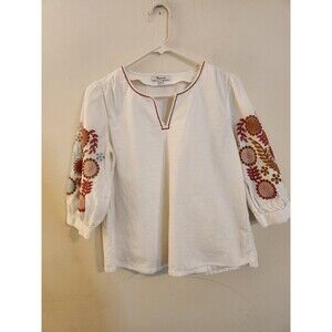 Madewell White Blouse with Red Embroidery